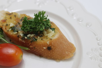 Italian Food, Garlic Bread, Grilled Baguette topped with Garlic butter