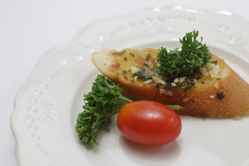 Italian Food, Garlic Bread, Grilled Baguette topped with Garlic butter