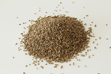 heap of ajwain or Trachyspermum ammi,caraway herb spice seeds 