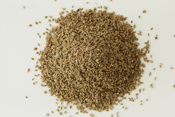 heap of ajwain or Trachyspermum ammi,caraway herb spice seeds 