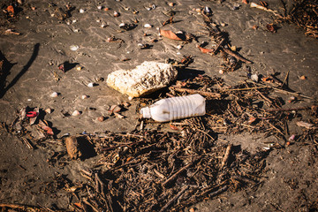 rubbish on the edge of the beach, in Brazilian beach.