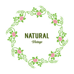 Vector illustration green leafy wreath frame with greeting card natural vintage