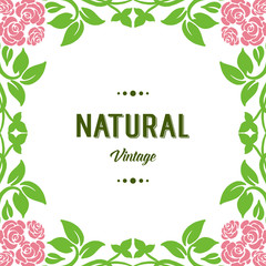 Vector illustration lettering natural vintage for decor frame flower pink and green leaves