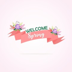 romantic spring retro flower banner with ribbon template 