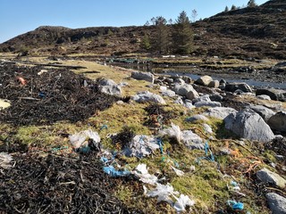 Polluted beach by the sea in Norway