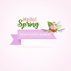 Cute spring with ribbon banner flower template