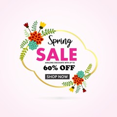 spring big sale banner with floral frame template design 
