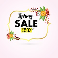 spring holiday sale vector with cute floral frame template 