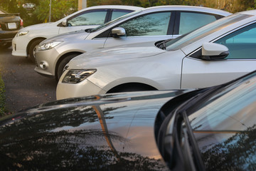 image concept of business car, row of  many modern vehicle parked on street