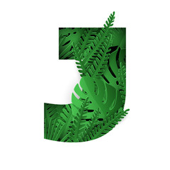 Floral summer Letter J. Tropical leaves alphabet