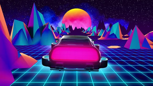 flying car of the future, retrowave style back to the 80's. 4k 3180x2160, 4k (loop)