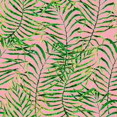 Fototapeta na wymiar Tropical seamless pattern. Watercolor tangled palm