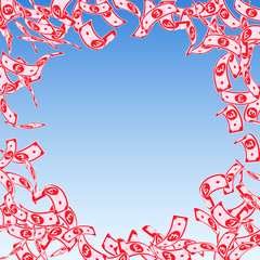 British pound notes falling. Floating GBP bills on