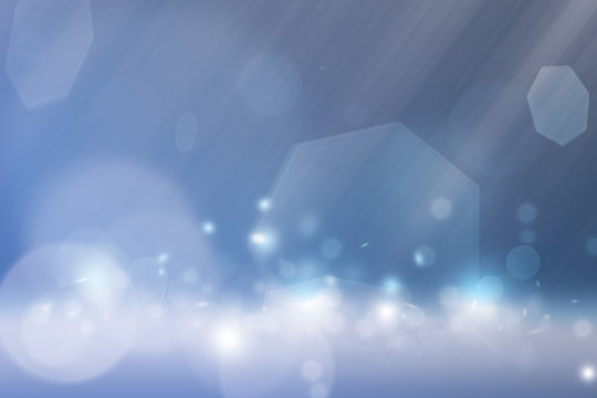 Blue soft light and many glitter put on floor with blue background