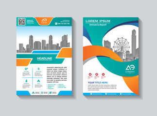 modern cover, brochure, layout for annual report with city background