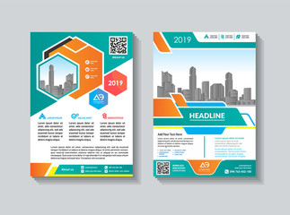 modern cover, brochure, layout for annual report with city background