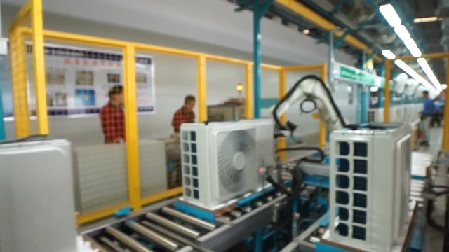 Air conditioner outside production line factory is working