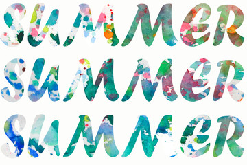 Watercolor summer background with caption "summer"