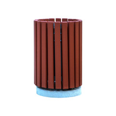 New beautiful trash can of wood. Isolated stylish light brown urn.