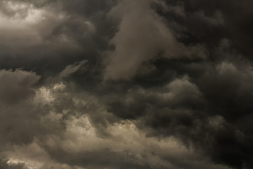 Terrible overcast sky. Gray rainy clouds. A storm warning.