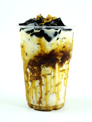 Fresh milk caramel take home cup beverage for summer isolated on white background.