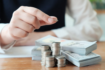 Fototapeta premium Business People Meeting Design Ideas with pen analyzing financial documents professional investor working new start up project. Concept. business planning in office.
