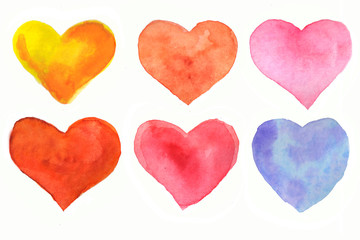 Watercolor multicolored hearts
