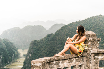Attractive woman posing in the mountains of northern Vietnam.  Asia