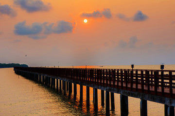 Long Bridge at sea view on morning seascape sunrise background