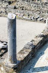 Ancient spiral column on the ruins of greek Stobi, North Macedonia