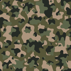 Fototapeta premium Camouflage pattern background, seamless vector illustration. Classic military clothing style. Masking camo repeat print. Gren khaki texture. 