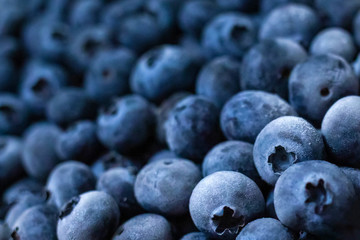 Close up fresh blueberries grouped macro background