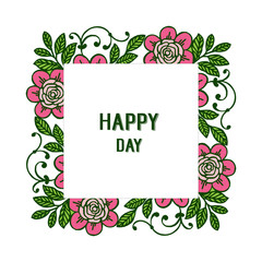 Vector illustration lettering happy day with wreath frame