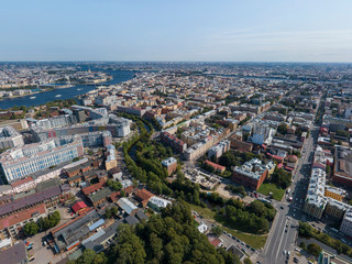 Fototapeta na wymiar Panoramic view of Saint Petersburg, drone photo, summer day. Vasilyevsky Island