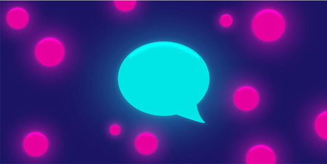 Purple background with pink bubbles and blue replica or speech bubble template.