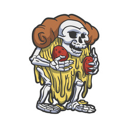 Skeleton inside a slice of pizza