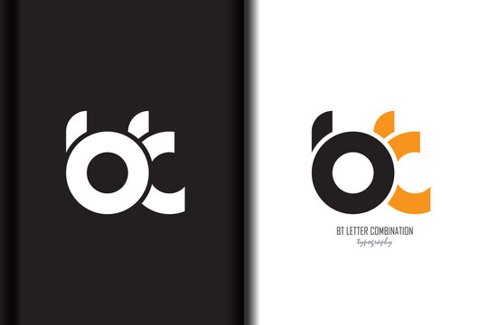 Design of alphabet letter logo bt b t combination with black orange white color for a company or business - Vector