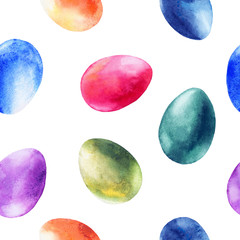 Seamless watercolor pattern with colored eggs