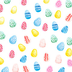 Watercolor illustration happy Easter. Easter multicolored eggs. Easter frame. Lettering Happy Easter