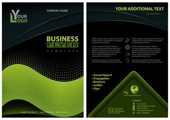 Flyer Template with Neon Green Graphic Elements on Black Background - Modern Abstract Concept for Your Project, Vector