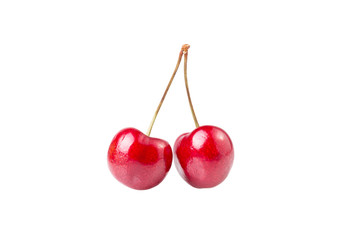 Couple of sweet cherries ripe berries isolated on white background