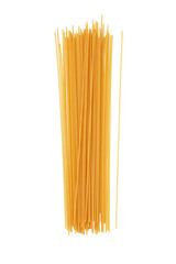 Dry pasta spaghetti italian macaroni isolated on white background. Top view