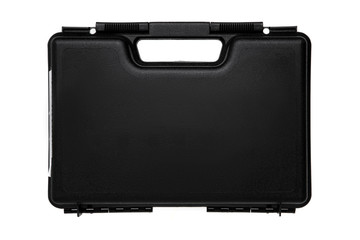 black plastic case for weapons or tools isolated on white back
