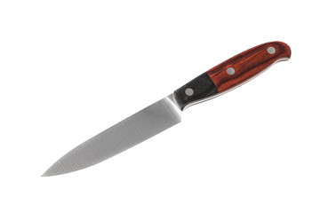 kitchen knife with wooden handle isolated on white back