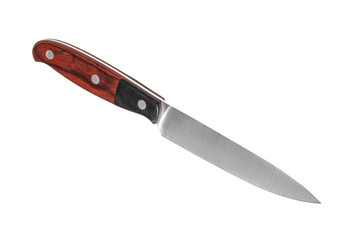 kitchen knife with wooden handle isolated on white back