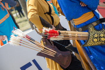 Old style wooden arrows in the case