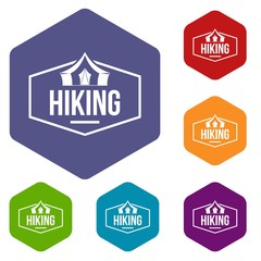 Hiking emblem icons vector colorful hexahedron set collection isolated on white 