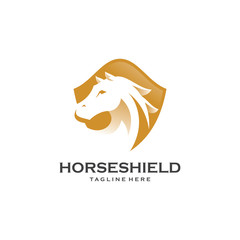 Negative Space Horse Stallion Head and  Shield Logo Icon