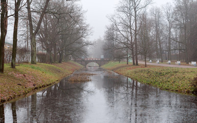 autumn, Fog in the city Park, Catherine's palace, St. Petersburg, Russia