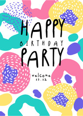 Happy birthday party, colorful banner with date can be used for placard, invitation, poster, card, flyer vector Illustration